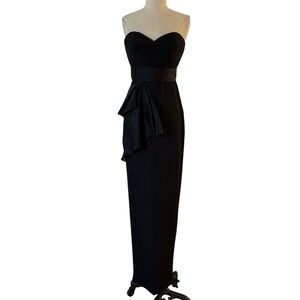 NWT Marchesa Notte Black Strapless Silk Gown Column Dress Sz 2 Tiered Pleated